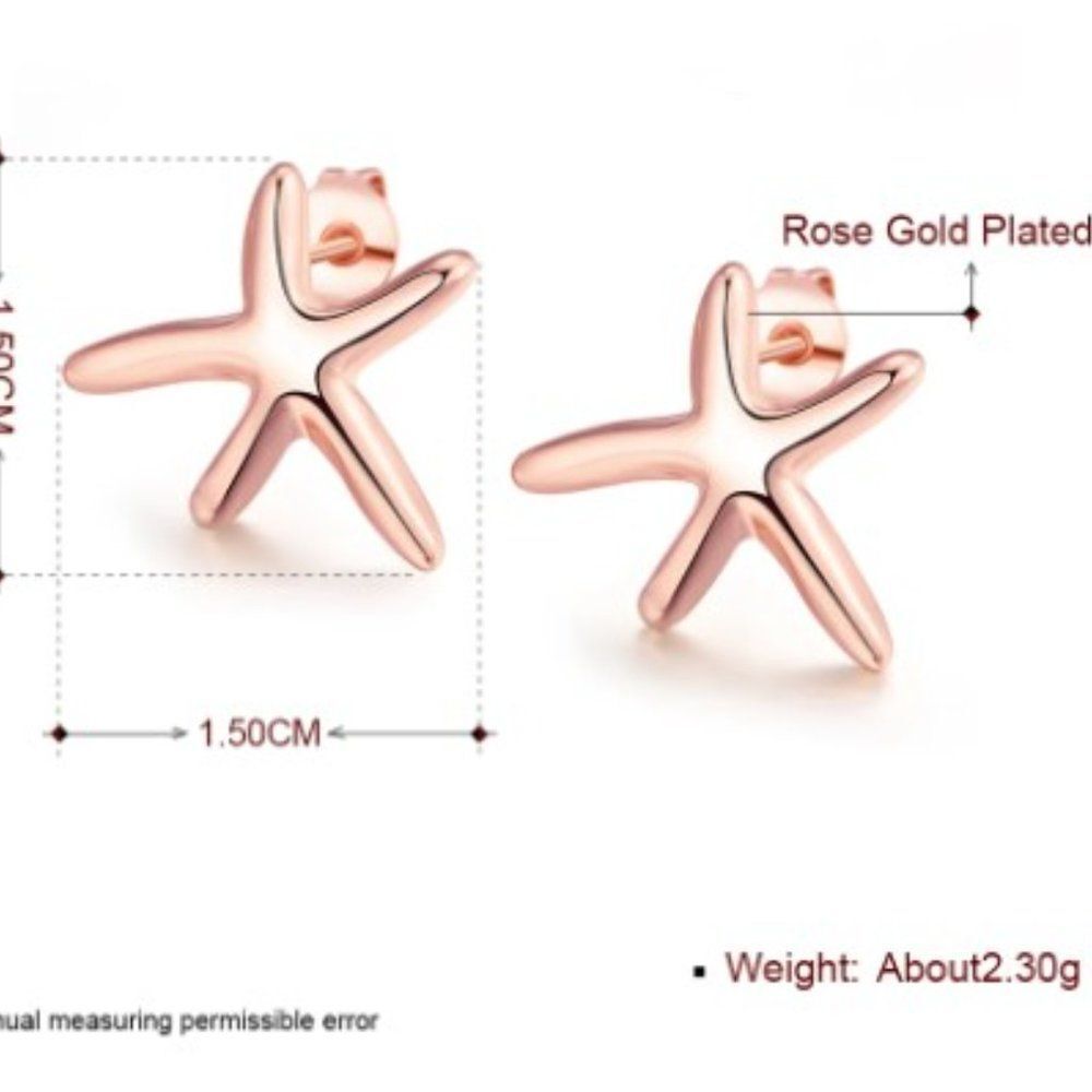 NWOT Unique Rose Gold Starfish Stud Earrings - Picture 3 of 6